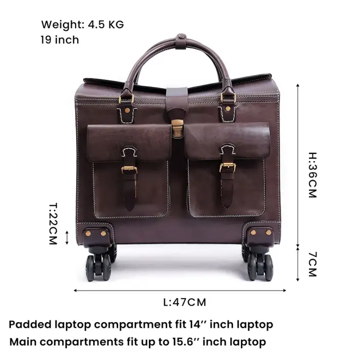 Genuine Leather Travelling Bags Luggage Trolley Set Business Suitcase Wheels 19 Inch Trolley Pilot Travel Bags For Women Men