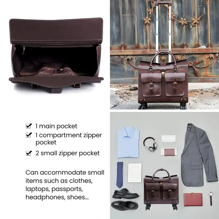 Genuine Leather Travelling Bags Luggage Trolley Set Business Suitcase Wheels 19 Inch Trolley Pilot Travel Bags For Women Men