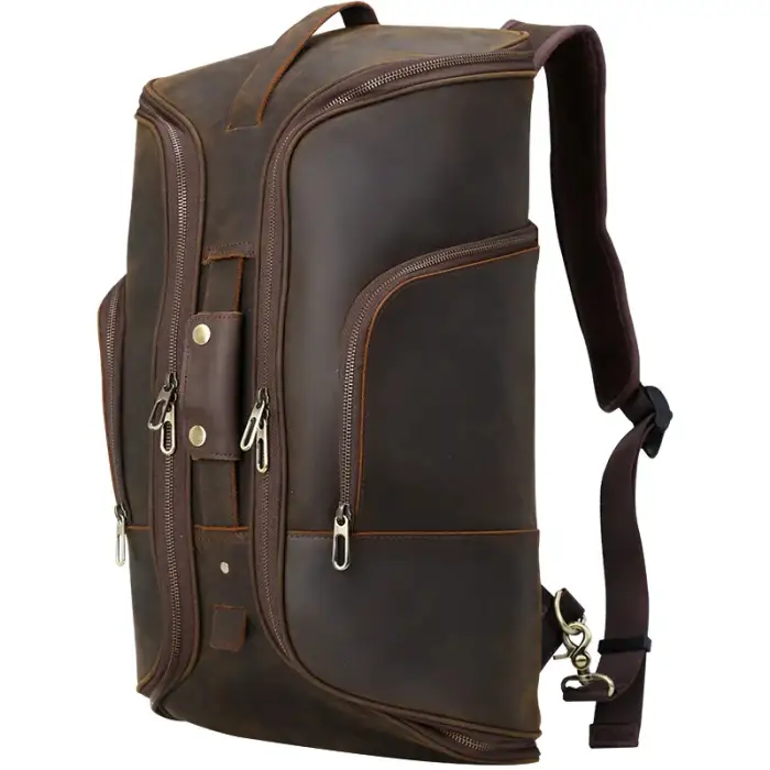 Personalized Brown Genuine Real Leather Weekend Travel Bags Full Grain Leather Luggage Bag Backpack