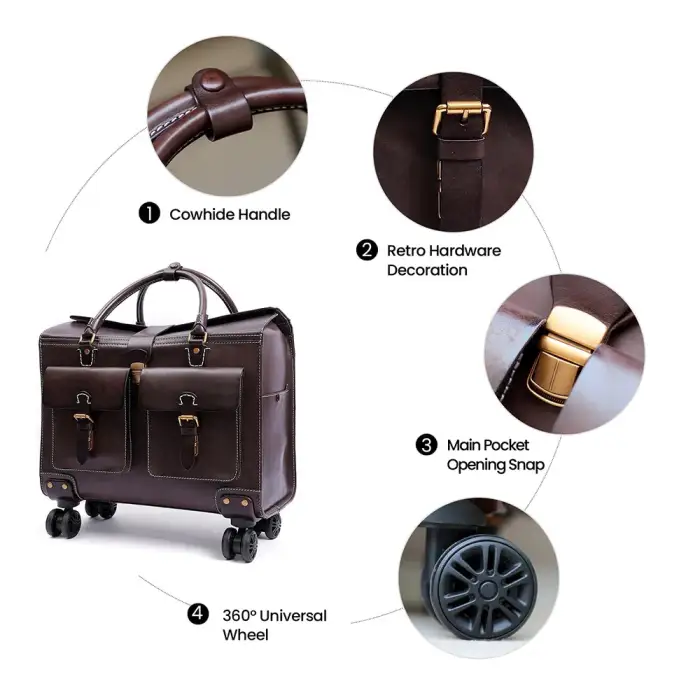 Genuine Leather Travelling Bags Luggage Trolley Set Business Suitcase Wheels 19 Inch Trolley Pilot Travel Bags For Women Men