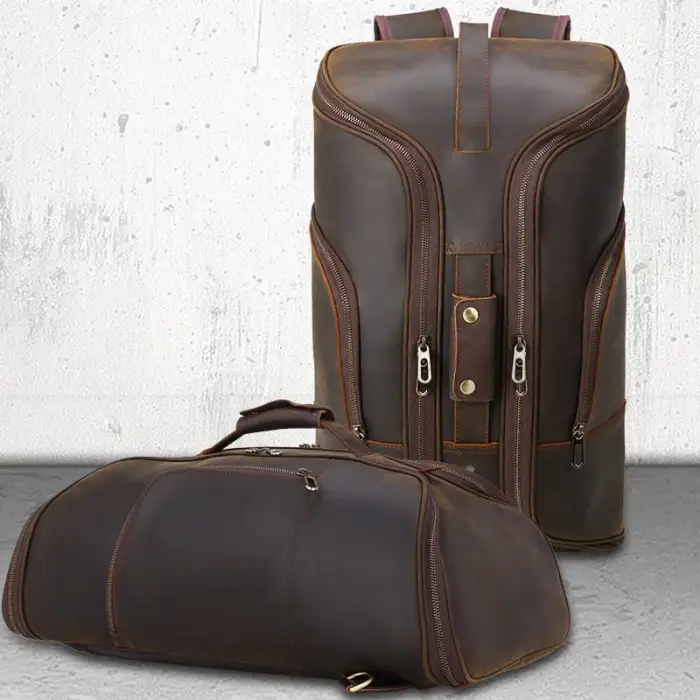 Personalized Brown Genuine Real Leather Weekend Travel Bags Full Grain Leather Luggage Bag Backpack