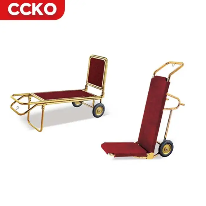 Luxury 5 Star Lobby Banquet Guestroom Service Gold Stainless Steel Luggage Carts Bellman Bellboy Cart Hotel Luggage Trolley Cart