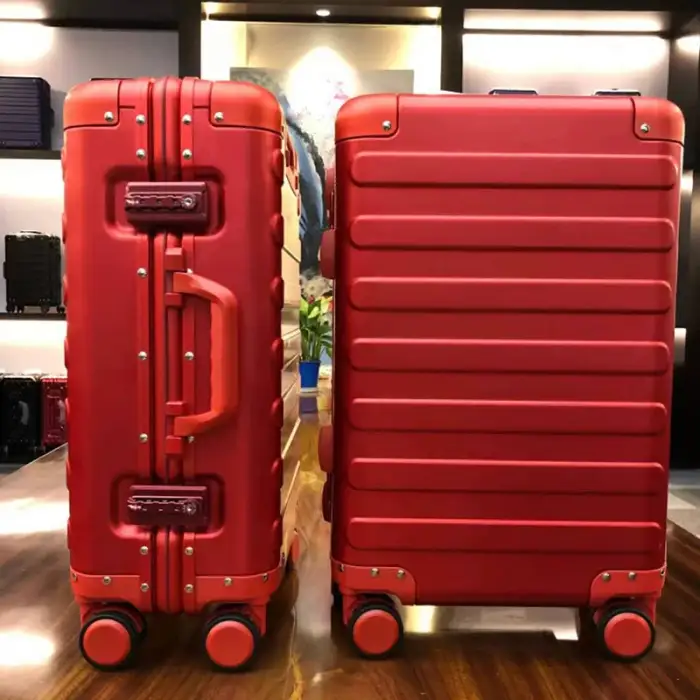 Red vintage trolley aluminium alloy frame suitcase 360 Degree Universal Wheels travel carry-on cabin trunk luggage sets