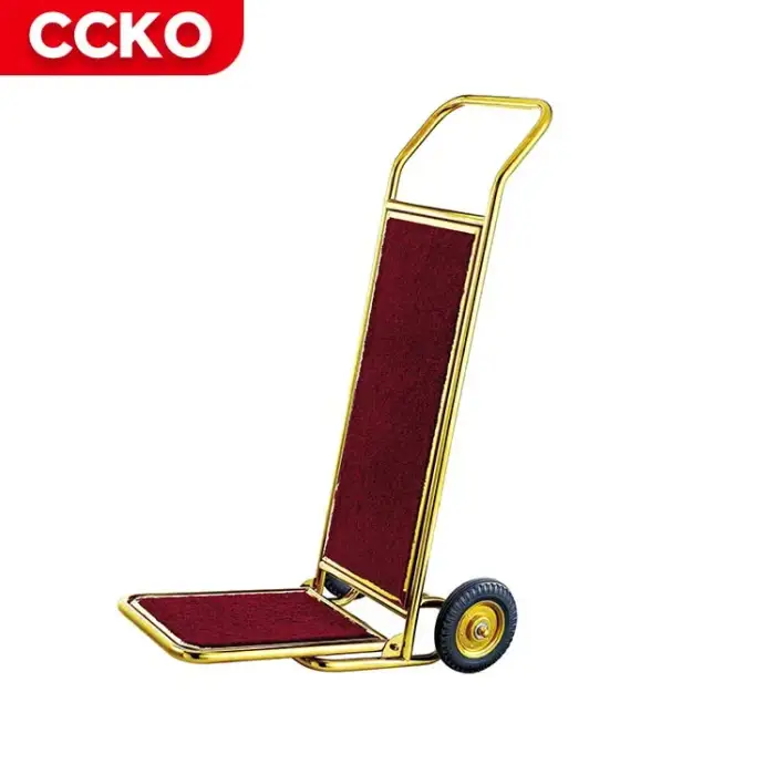 Luxury 5 Star Lobby Banquet Guestroom Service Gold Stainless Steel Luggage Carts Bellman Bellboy Cart Hotel Luggage Trolley Cart