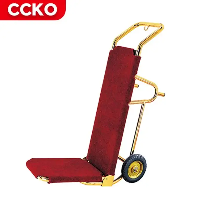 Luxury 5 Star Lobby Banquet Guestroom Service Gold Stainless Steel Luggage Carts Bellman Bellboy Cart Hotel Luggage Trolley Cart