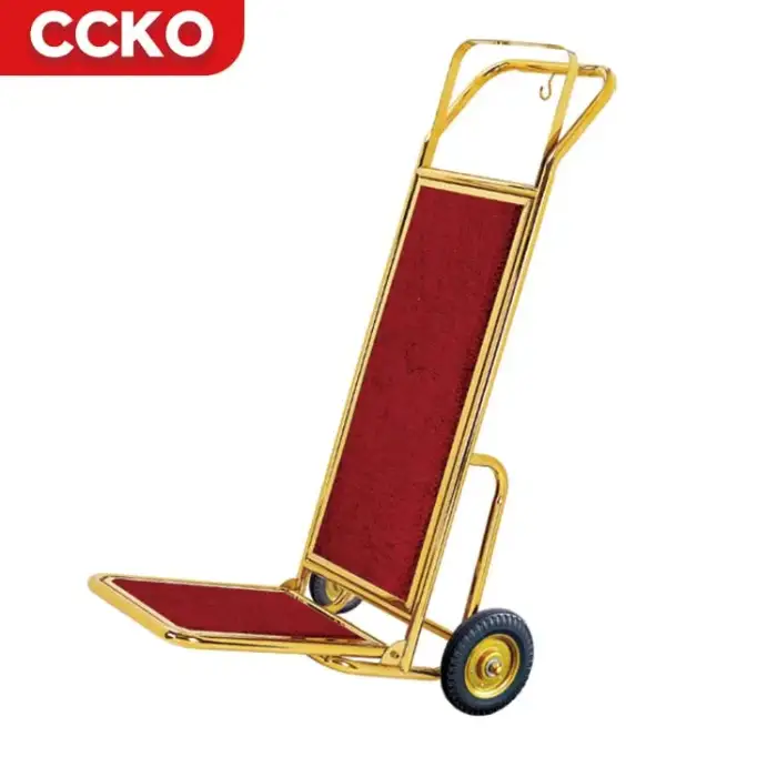 Luxury 5 Star Lobby Banquet Guestroom Service Gold Stainless Steel Luggage Carts Bellman Bellboy Cart Hotel Luggage Trolley Cart