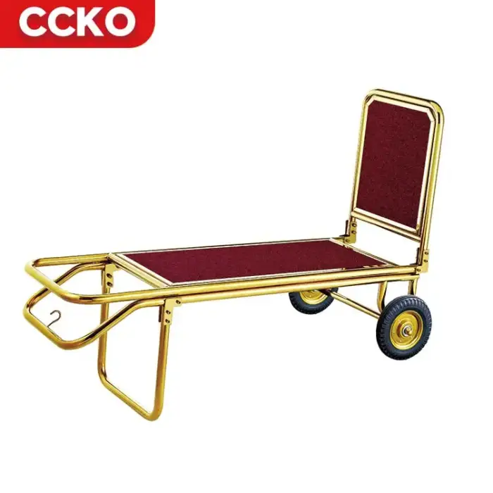 Luxury 5 Star Lobby Banquet Guestroom Service Gold Stainless Steel Luggage Carts Bellman Bellboy Cart Hotel Luggage Trolley Cart