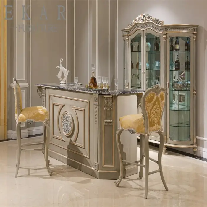 Luxury Classic Marble Top Wooden Home Bar Table Furniture