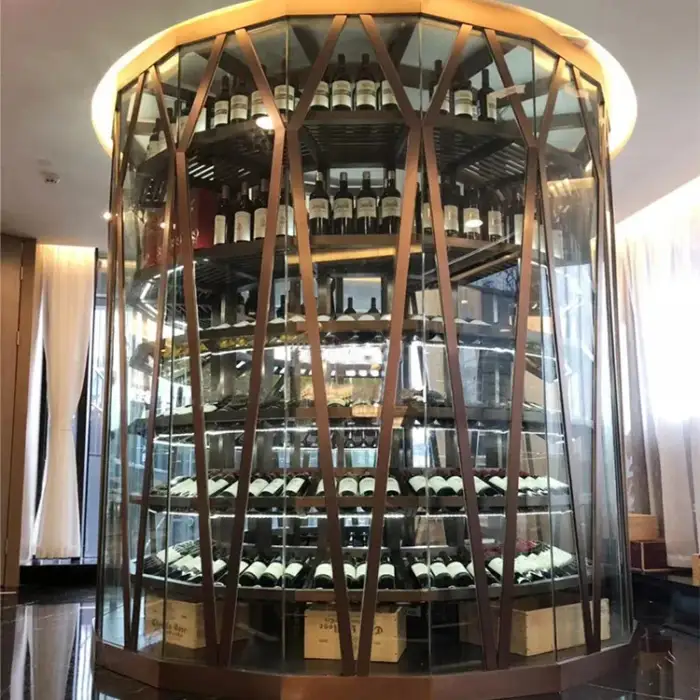 Wine Bar Round Rotating Racks with Metal Shelf Display Wine Cellar for Restaurant Glass Standing Floor Circular Wine Cabinets