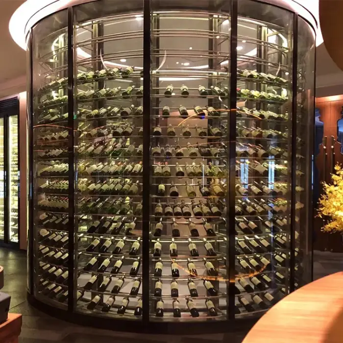 Wine Bar Round Rotating Racks with Metal Shelf Display Wine Cellar for Restaurant Glass Standing Floor Circular Wine Cabinets