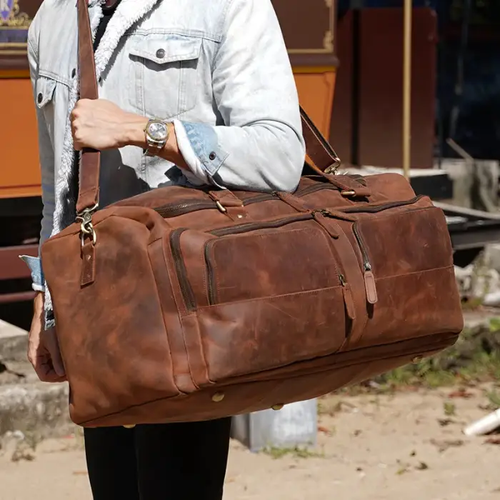 Wholesale High Large Capacity Leather Duffel Weekender Travel Bags Luggage Travelling For Men With Full Grain Cowhide Leather