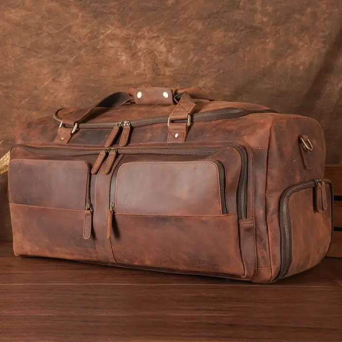 Wholesale High Large Capacity Leather Duffel Weekender Travel Bags Luggage Travelling For Men With Full Grain Cowhide Leather