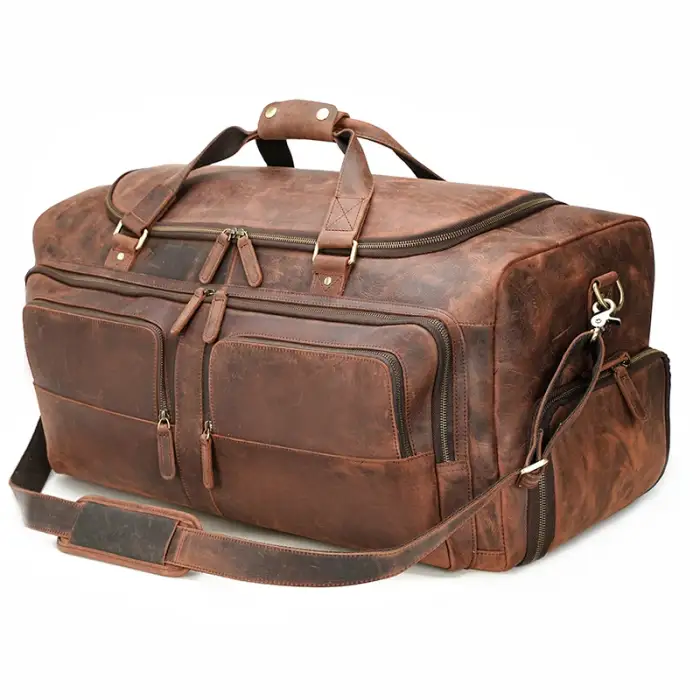 Wholesale High Large Capacity Leather Duffel Weekender Travel Bags Luggage Travelling For Men With Full Grain Cowhide Leather