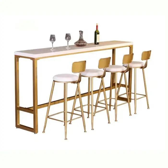 Modern bistro bar table and chair set, bar counter, nightclub, metal stool