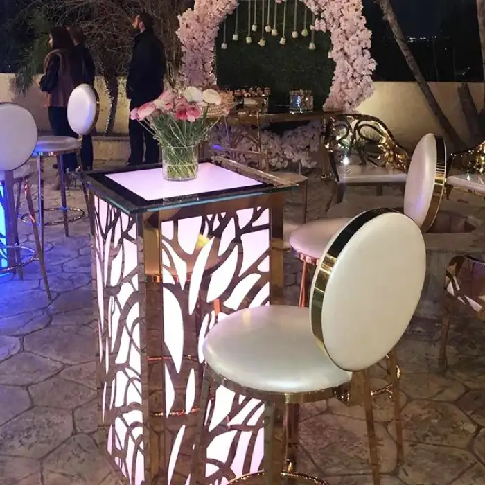 LED light gold high table cocktail bar table for party  and wedding