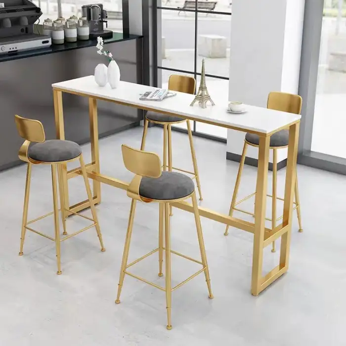 Modern bistro bar table and chair set, bar counter, nightclub, metal stool