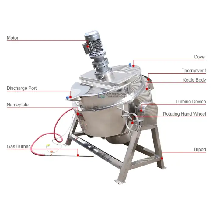 500L Industrial Cook Machine New Gas Thermal Oil Heating Mixer Hot Cooking Pot for Meat and Bakery for Restaurant Use