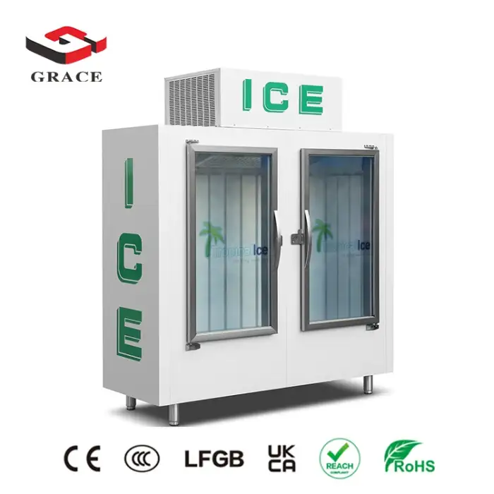 2 Doors Fridge Large Outdoor Bagged Ice Merchandiser Freezer 2.5 Meter High Refrigerators