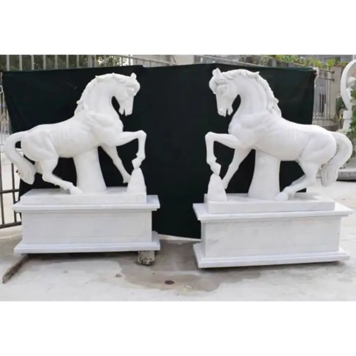 Custom made abstract white marble Pegasus fly horse with wings sculpture artwork