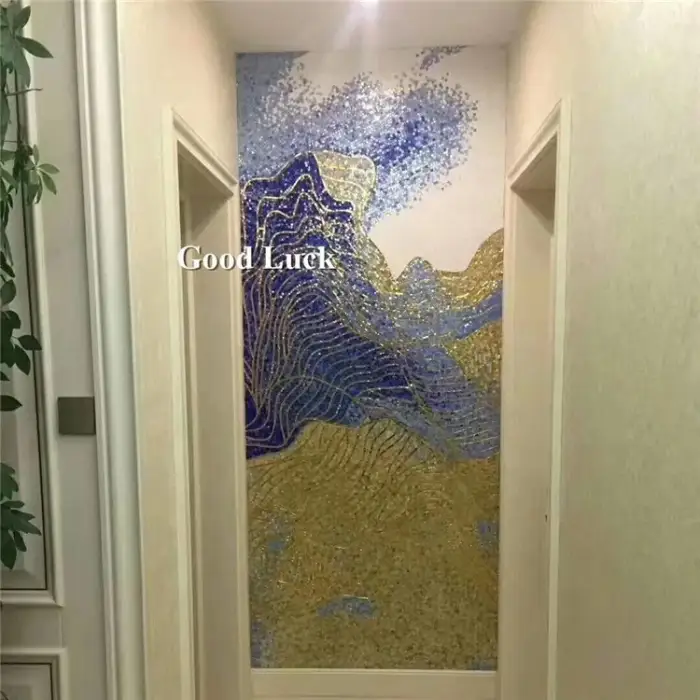 Golden flower patterns glass mosaic wall art murals