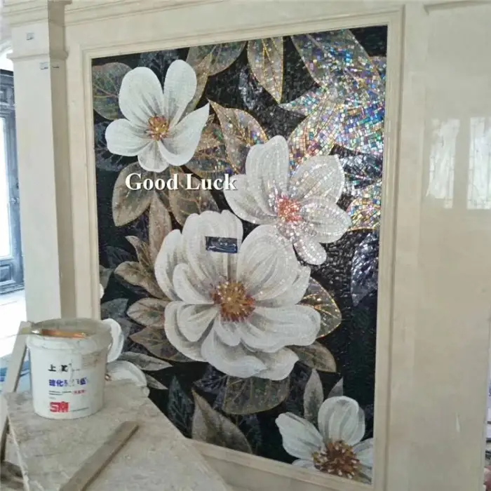 Golden flower patterns glass mosaic wall art murals