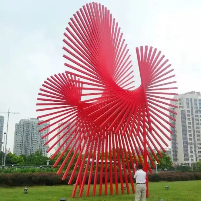 Abstract shape artwork best sell red painting stainless steel sculpture for park street