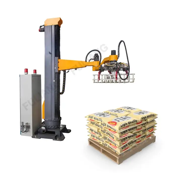 50kg Palletizer Packaging Line Pack Stacking Automatic Palletizer Rice Cement Wood Pellets Robot Column Bag Palletizer