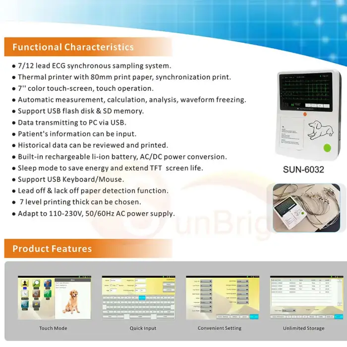 Portable EKG Digital ECG machine 3 Channel 12 leads EKG color LCD ecg