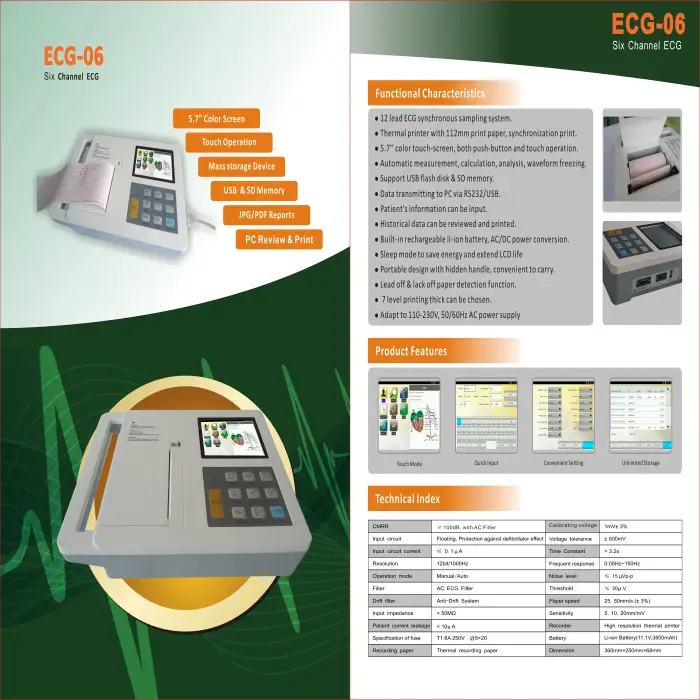 Chenwei Electrocardiograph 12 leads 6 channel digital portable ECG Machine ICU stress test ecg machine holter ecg