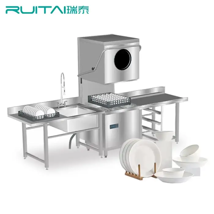 Ruitai High Quality Automatic Plate Washing Kitchen Equipment Portable Hood Type Commercial Hotel Restaurant Dishwasher Machine