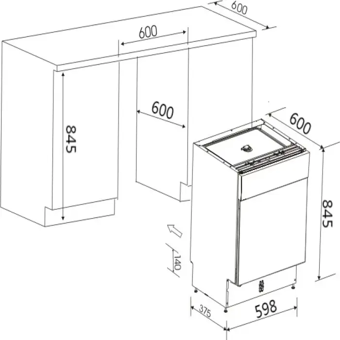 BDWFS15.1SS 845mm height semi-integrated 8 wash programs 12 Place Sett. semi built-in Dishwasher