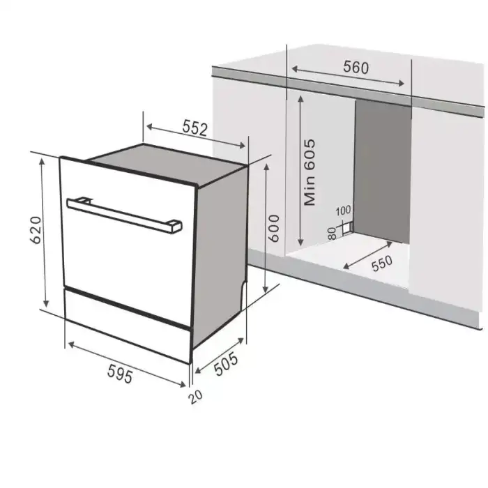 BDWSI60.14BL Black panel 5 wash programs 8 Place Sett. Freestanding Dishwasher