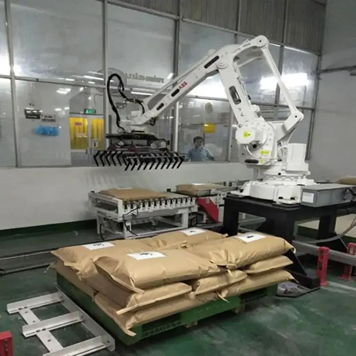 Automatic Row Pushing & Robotic Paper Bag Palletizer for Seeds and Grains