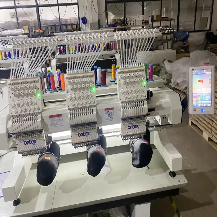 BR-1203 3 Heads 12 Needles Computerized  Flat Embroidery Machine , Cap Embroidery Machine Britex 450x400mm