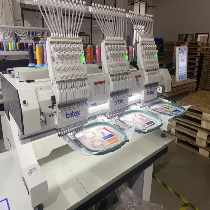 BR-1203 3 Heads 12 Needles Computerized  Flat Embroidery Machine , Cap Embroidery Machine Britex 450x400mm