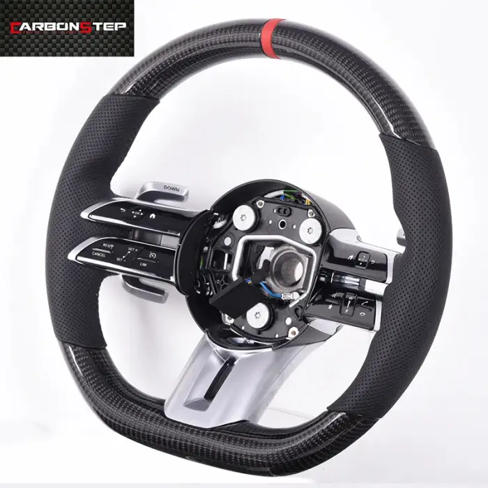 Custom LED Leather Carbon Fiber Car Steering Wheel For Benz