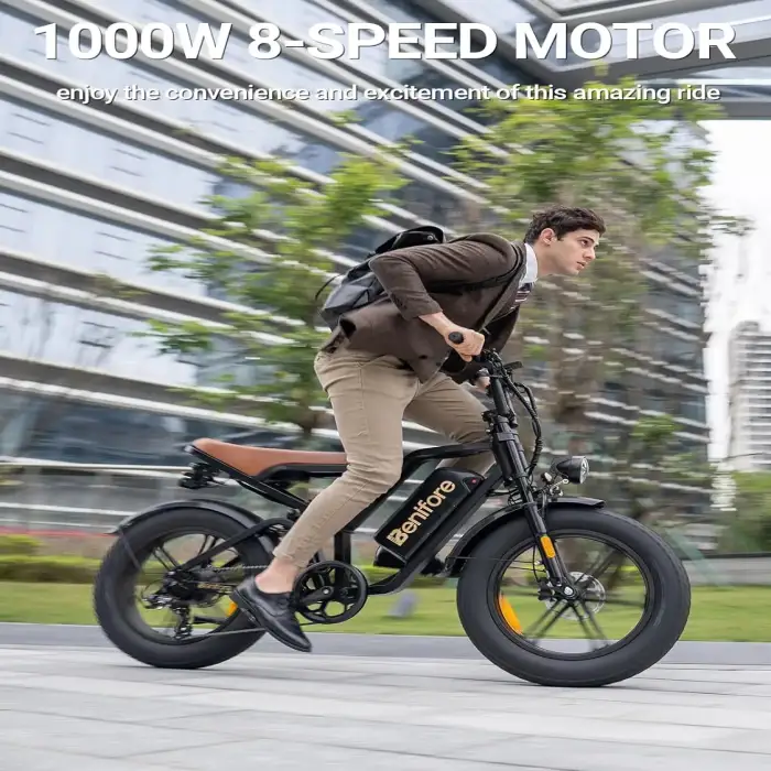 New 2024" Fat Tire E-bikes  1000W high motor 48V 20AH Removable Battery Electric Motorcycle  8-Speed Gear Electric Dirt Bike