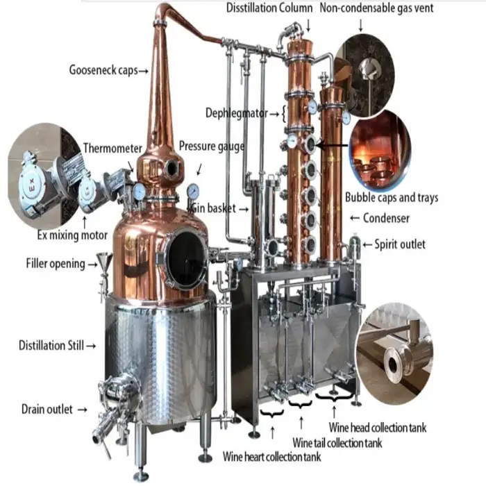 distillation column industrial distilling equipment alcohol production line with Whiskey vodka distillery equipment