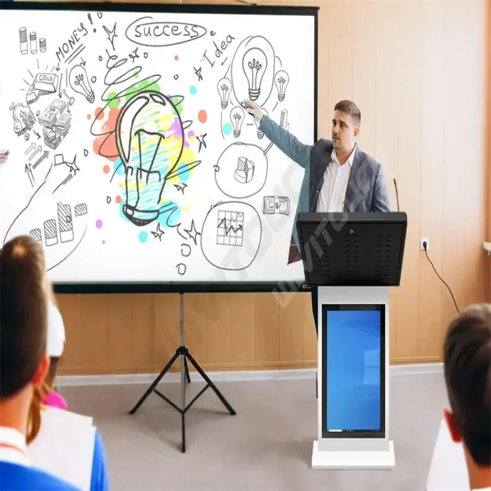 Multimedia Rostrum Lectern Interactive School Designs Smart Digital Teaching Podium With Front Screen