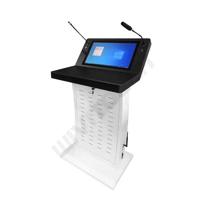 Multimedia Rostrum Lectern Interactive School Designs Smart Digital Teaching Podium With Front Screen