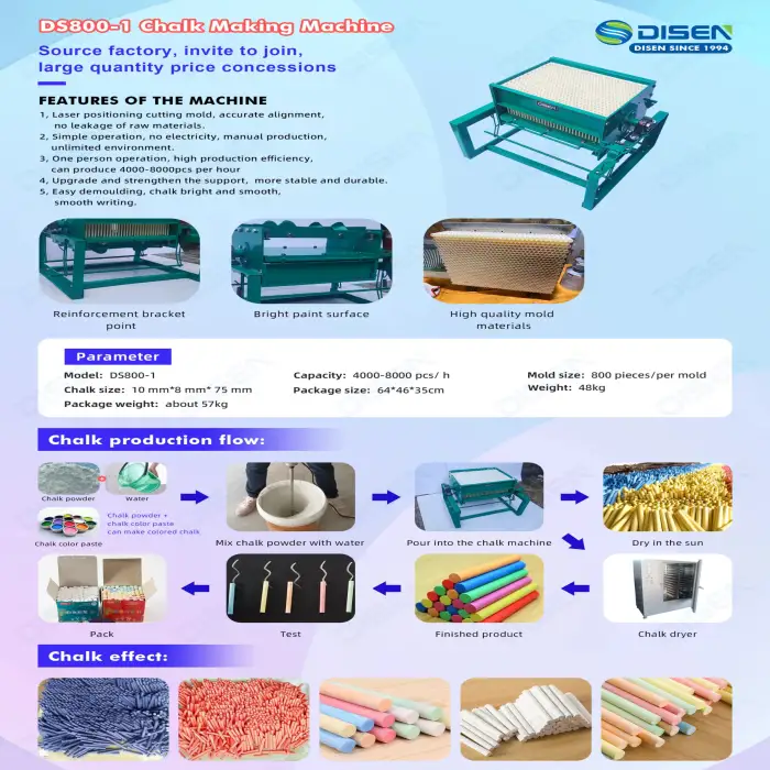 White Chalk Production Line 800 Mold Maker Chalk Moulding Machine 800-1 School Dustless Chalk Making Machine