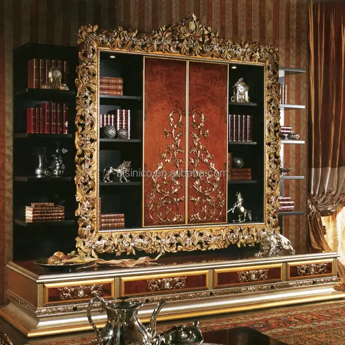 Luxury European Style Handmade Fine Antique Bibliotheque Sliding Door Library Bookcase