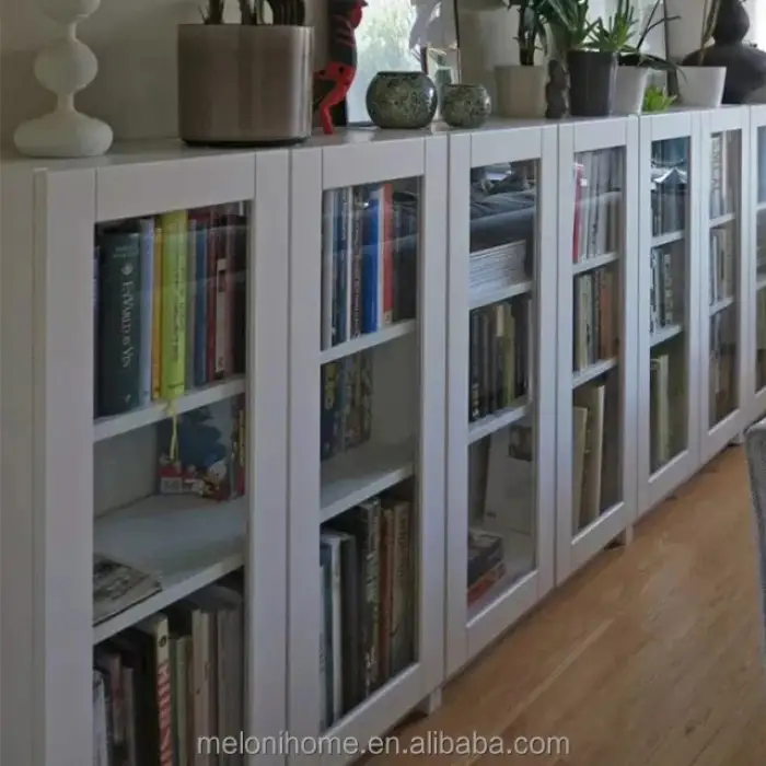 Brown Color elegant with glass door library bookcase with doors