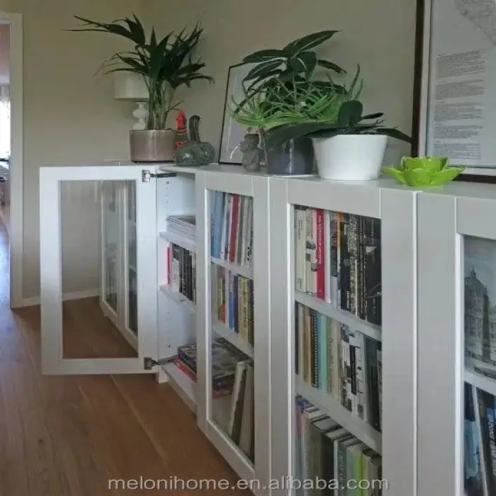 Brown Color elegant with glass door library bookcase with doors