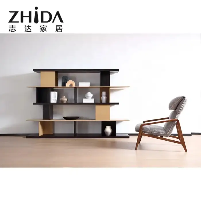 Zhida OEM supplier custom smoked venee MDF yellow matte paint modern bookshelf for library