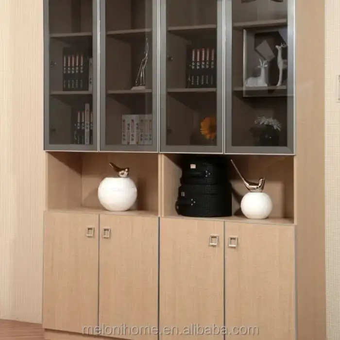 Brown Color elegant with glass door library bookcase with doors