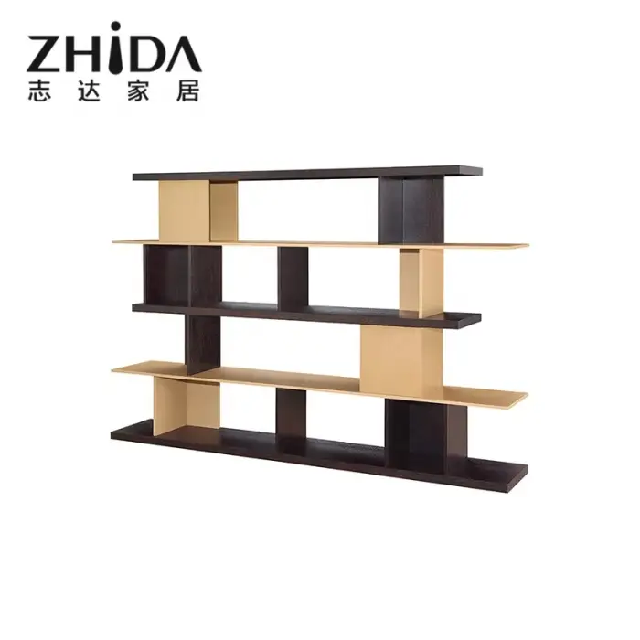 Zhida OEM supplier custom smoked venee MDF yellow matte paint modern bookshelf for library