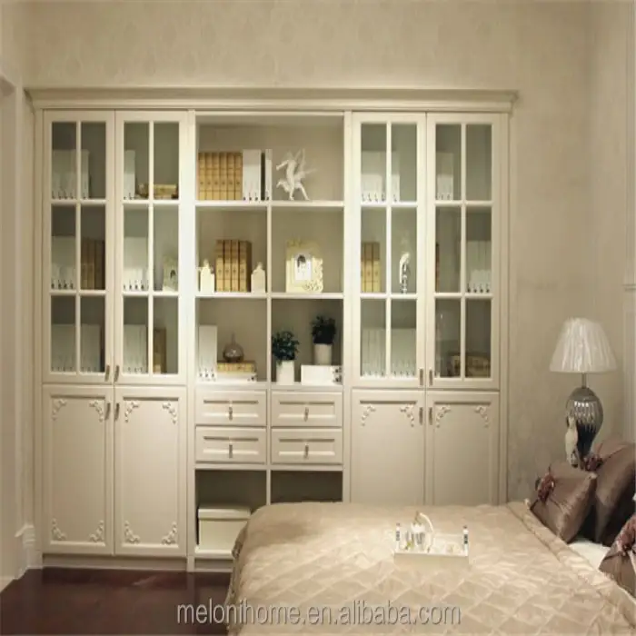 Brown Color elegant with glass door library bookcase with doors