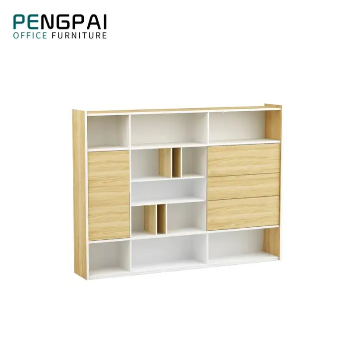 PENGPAI hotsale panel MFC wooden library bookshelf modern design office filling cabinet furniture