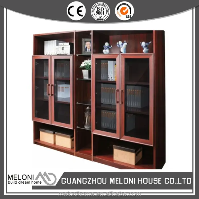 Brown Color elegant with glass door library bookcase with doors